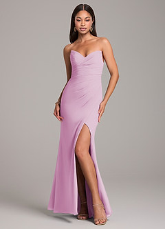 Azazie Yola Robes de demoiselle d'honneur Robe Fourreau Convertible en Mousseline de soie Plissée Rose Bonbon image1