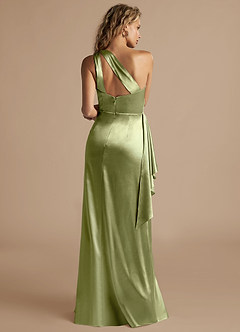 Azazie Maive Bridesmaid Dresses Pistachio Sheath Ruched Metallic Satin Dress image3