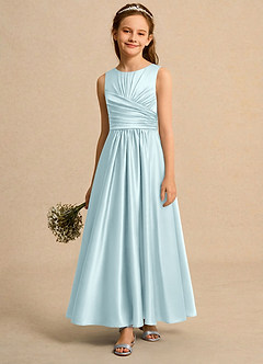 Azazie Ducky Girls Formal Flower Girl Dresses Cloud Blue A-Line Pleated Stretch Satin Dress image4