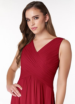 Azazie Flora Bridesmaid Dresses Scarlet A-Line Pleated Chiffon Dress image5