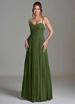 Azazie Catie Robes de demoiselle d'honneur Robe Trapèze en Mousseline de soie Décolleté en cœur Olive image1