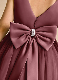 Azazie Tadpole Flower Girl Dresses Desert Rose A-Line Pleated Matte Satin Dress image6