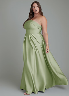 Azazie Lucienne Bridesmaid Dresses Dusty Sage A-Line Strapless Stretch Satin Convertible Dress image4
