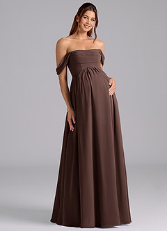 Azazie Saige Vestidos de dama de honra para maternidade Vestido Linha A Plissado Comprimento do chão Chiffon image3