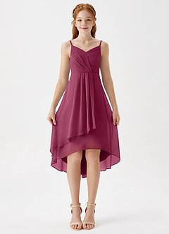Azazie Mariam Junior Mulberry A-Line Pleated Chiffon Dress image4