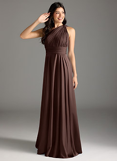 Azazie Charlize Bridesmaid Dresses Ganache A-Line One Shoulder Stretch Satin Dress image7
