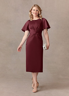 Azazie Everlyn Mother of the Bride Dresses Cabernet Sheath Pleated Stretch Satin Dress image1