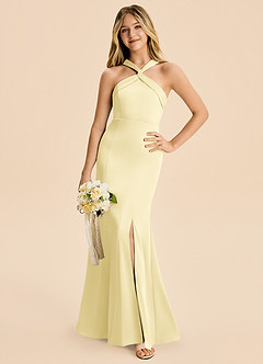 Azazie Rue Junior Lemon Sorbet Mermaid Pleated Stretch Satin Dress image1