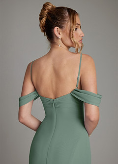 Azazie Karmela Bridesmaid Dresses Eucalyptus A-Line Off the Shoulder Chiffon Dress image6