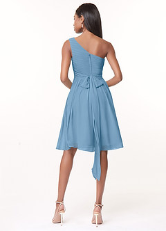 Azazie Katrina Bridesmaid Dresses Steel Blue A-Line One Shoulder Chiffon Dress image2