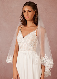 front Amelia Lace Hip Length Veil With Blusher