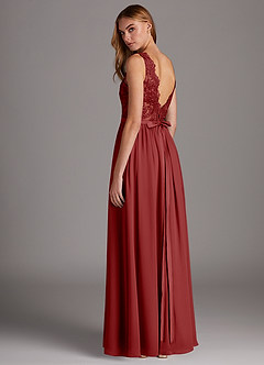 Azazie Elly Bridesmaid Dresses Rust A-Line Lace Scoop Neck Chiffon Dress image5