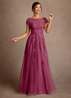 Azazie Jalinda Mother of the Bride Dresses Mulberry A-Line Lace Chiffon Dress image3
