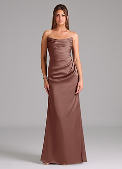 Azazie Lucille Jurken voor bruidsmeisjes Converteerbaar Jurk van Stretch Satijn met Zeemeermin Strapless Espresso image1