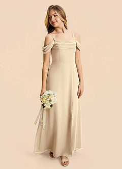 Azazie Lilly Junior Champagne A-Line Pleated Chiffon Dress image5