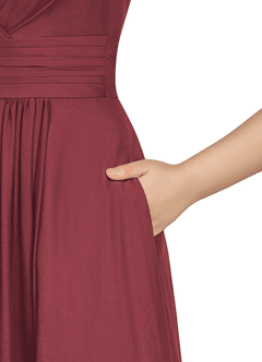 Azazie Karina Bridesmaid Dresses Merlot A-Line Pleated Chiffon Dress image10