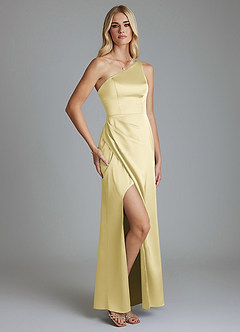 Azazie Adhara Final Sale Dusty Blue Sheath One Shoulder Stretch Satin Dress image9