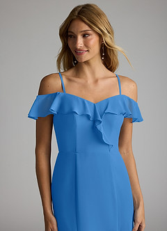 Azazie Sophie Robes de demoiselle d'honneur Robe Trapèze Convertible en Mousseline de soie Épaule décolletée Geai Bleu image2