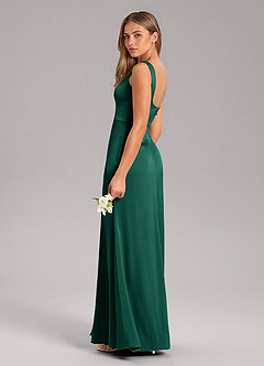 Azazie Frostine Bridesmaid Dresses Emerald A-Line Bow Stretch Satin Dress image7