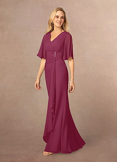 Azazie Carson Mother of the Bride Dresses Mulberry A-Line V-Neck Lace Chiffon Dress image2