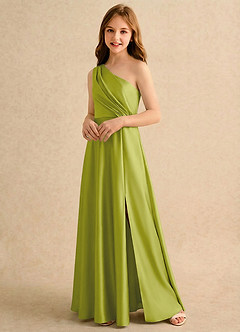 Azazie Puddles Girls Formal Robe Demoiselle D'honneur Fillette Robe Trapèze en Satin extensible Une épaule Citronnelle image4