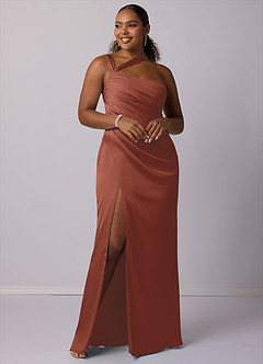 Barbie ♥ Azazie Robes de demoiselle d'honneur Robe Sirène en Satin extensible Ue épaule Auburn image8