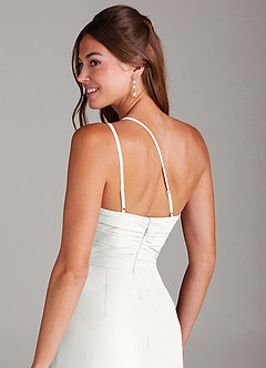 Azazie Eren Vestidos de damas de honor Vestido de Blanco de Gasa de Corte Recto con Hombro unilateral image2