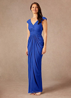 Azazie Lisolette Mother of the Bride Dresses Royal Blue Sheath Pleated Mesh Dress image4