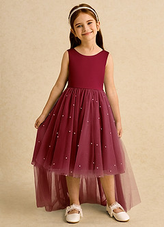 Azazie Bell Jurken voor bloemenmeisjes Baljurk Jurk van Tule Boog Bourgondië image3