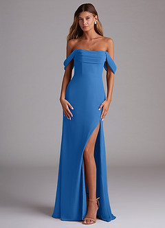 Azazie Saige Bridesmaid Dresses Blue Jay A-Line Off the Shoulder Chiffon Convertible Dress image1