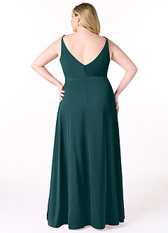 Azazie Dalilah Brautjungfernkleider A-Linie V-Hals Gefaltet Stretch-Satin Kleid Kiefer image7