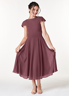 Azazie Payton Junior Sangria A-Line Bow Chiffon Dress image3