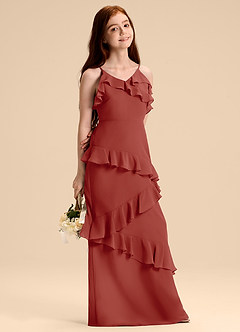 Azazie Evara Junior Terracotta A-Line Chiffon Dress image6