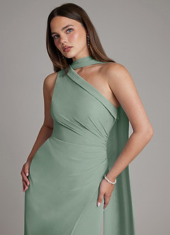 Azazie Zhanna Bridesmaid Dresses Silver Sage Mermaid One Shoulder Chiffon Dress image3
