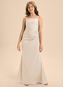 Azazie Renna Junior Jurk van Stretch Satijn met A-Lijn Geplooid Wit Albast image4