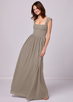 Barbie ♥ Azazie Bridesmaid Dresses Taupe A-Line Corset Chiffon Dress image2