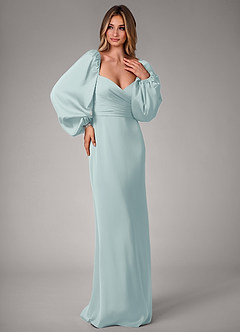 Azazie Sonata Bridesmaid Dresses Mist Sheath Long Sleeve Stretch Satin Convertible Dress image4