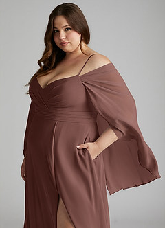 Azazie Cienna Jurken voor bruidsmeisjes Jurk van Chiffon met A-Lijn Off the Shoulder Espresso image11