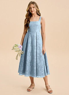 Azazie Amalie Junior Vestido de Azul Cielo de Devorado Floral de Corte en A con Volante image3