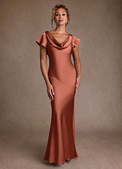 Azazie Shelby Final Sale Clay Mermaid Pleated Stretch Satin Dress image4