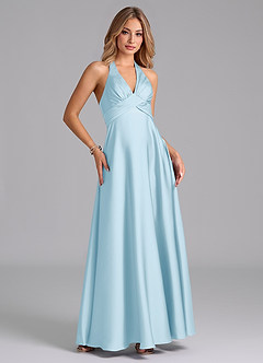 Azazie Tessie Bridesmaid Dresses Sky Blue A-Line Pleated Stretch Satin Dress image4