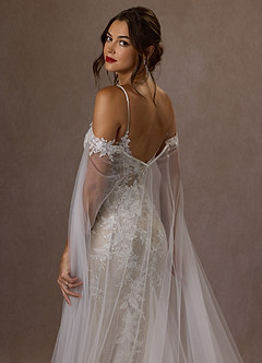 Azazie Leonie Wedding Dresses Diamond White Nude Mermaid V-Neck Sequins Tulle Dress image11