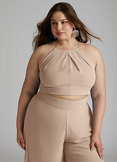 Azazie Kenzi Bridesmaid Dresses Taupe Pleated Chiffon Jumpsuit image11