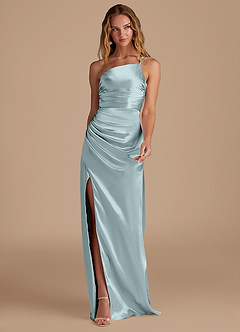 Azazie Eren Brautjungfernkleider Etui One-Shoulder Metallischer Satin Kleid Nebel image3