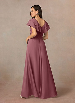 Azazie Snapdragon Mère de la mariée Robes Robe Trapèze en Mousseline de soie Col en V froncé Rose Du Désert image4