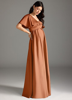Azazie Verna Abiti da damigella d'onore premaman Abito A-Line Increspato Raso Elasticizzato Floor-Length image6