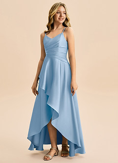 Azazie Eirlys Junior Powder Blue A-Line Pleated Stretch Satin Dress image5