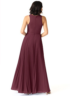Azazie Lindie Brautjungfernkleider A-Linie Schaufel Gefaltet Chiffon Kleid Cabernetrot image2