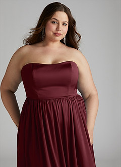 Azazie Morana Bridesmaid Dresses Cabernet A-Line Off the Shoulder Stretch Satin Convertible Dress image9