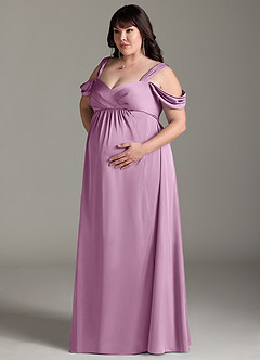 Azazie Rhea Brautjungfernkleider für Schwangere A-Linie Schulternfrei Gefaltet Stretch-Satin Bodenlänge Kleid image11